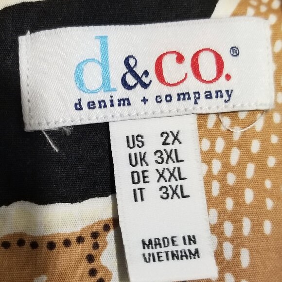 D & Co Womens Black Tan 3/4 Sleeve Blouse Plus Size 2X Retro Office Party - Picture 5 of 6